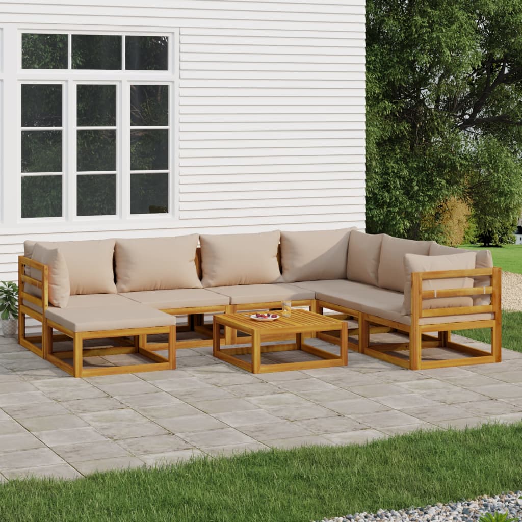 8-tlg. Garten-Lounge-Set mit Taupe Kissen Massivholz