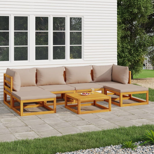 7-tlg. Garten-Lounge-Set mit Taupe Kissen Massivholz