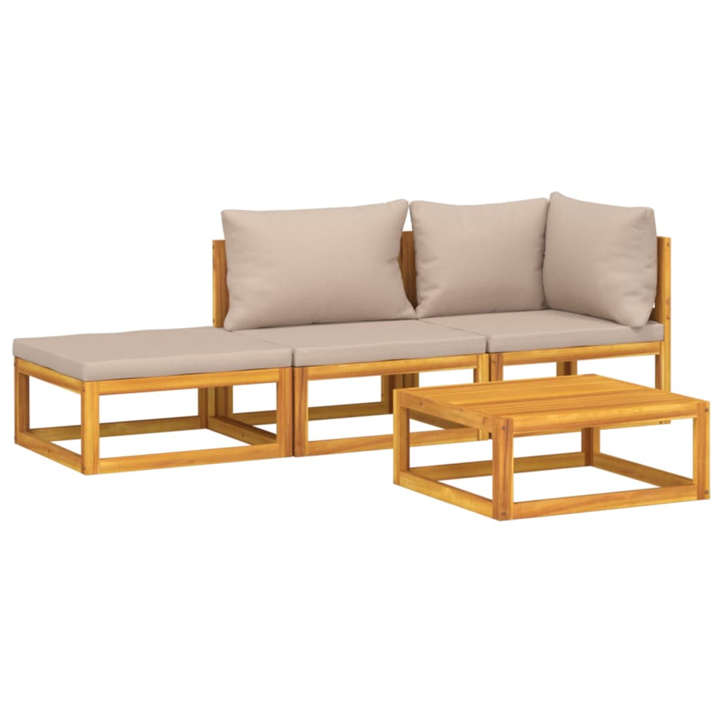 4-tlg. Garten-Lounge-Set mit Taupe Kissen Massivholz