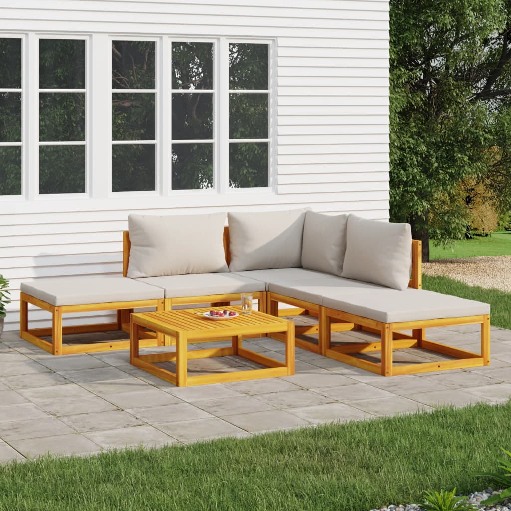 6-tlg. Garten-Lounge-Set mit Hellgrauen Kissen Massivholz