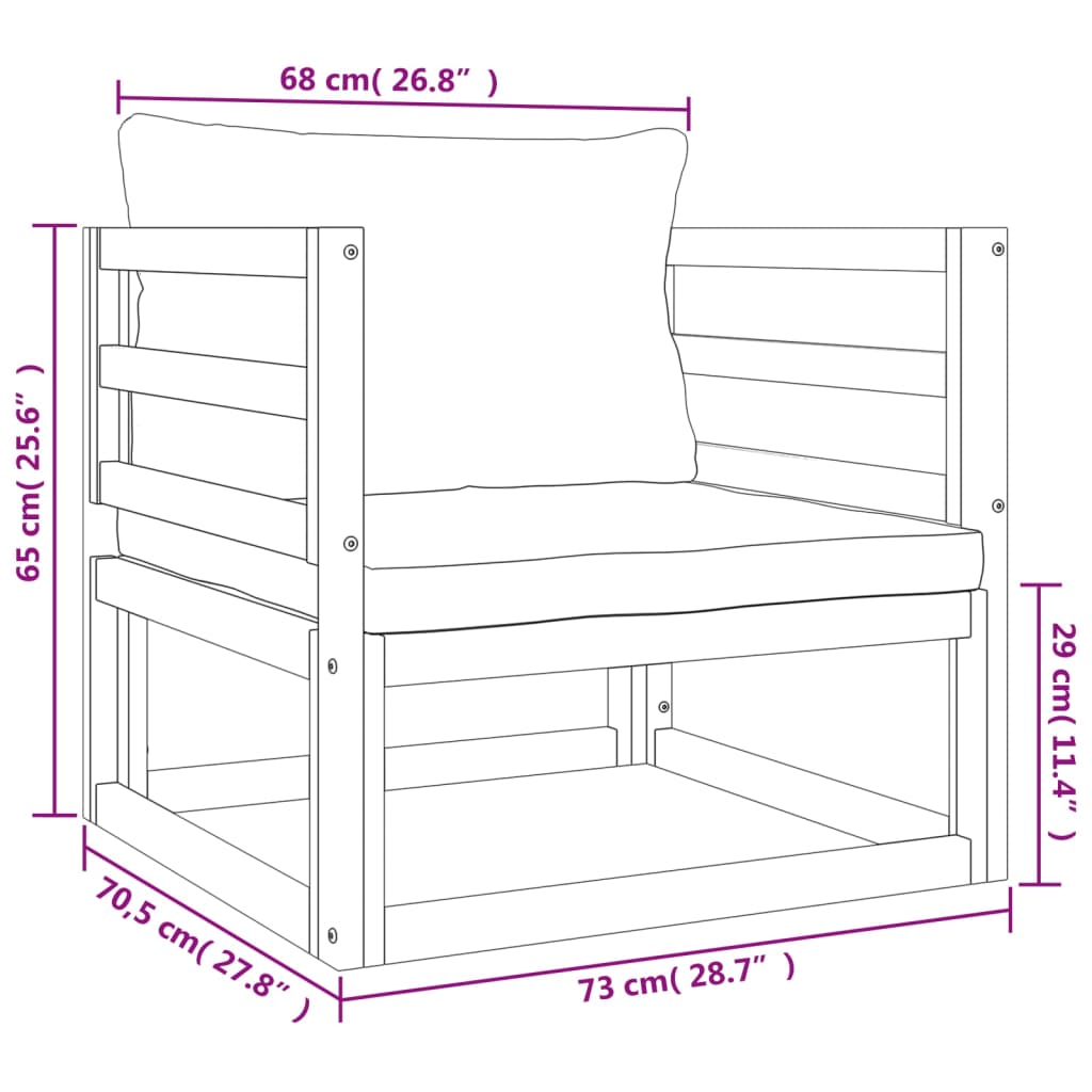 7-tlg. Garten-Lounge-Set mit Hellgrauen Kissen Massivholz