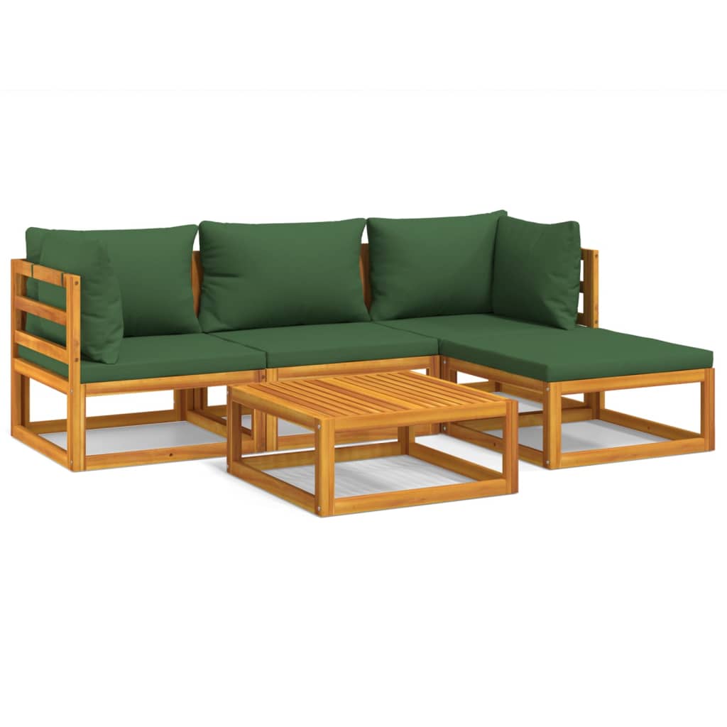 5-tlg. Garten-Lounge-Set mit Grünen Kissen Massivholz