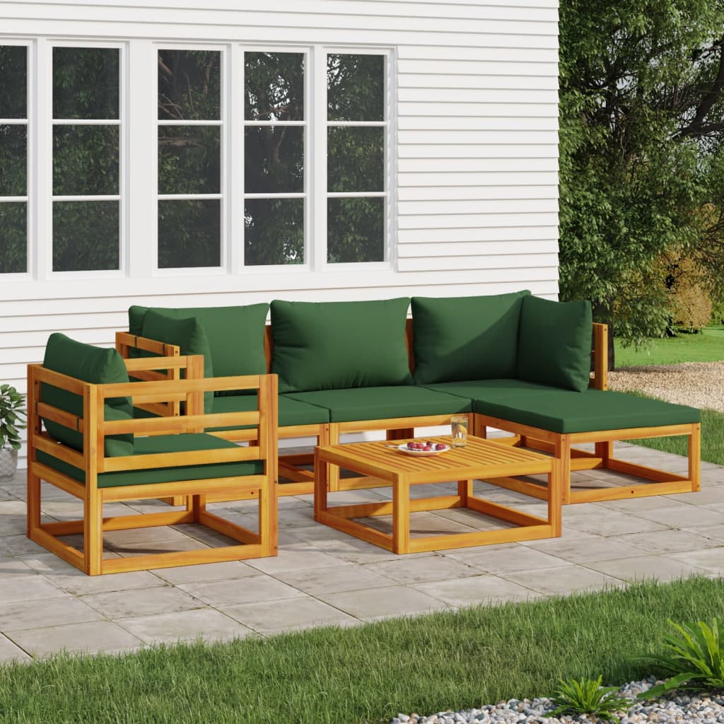 6-tlg. Garten-Lounge-Set mit Grünen Kissen Massivholz