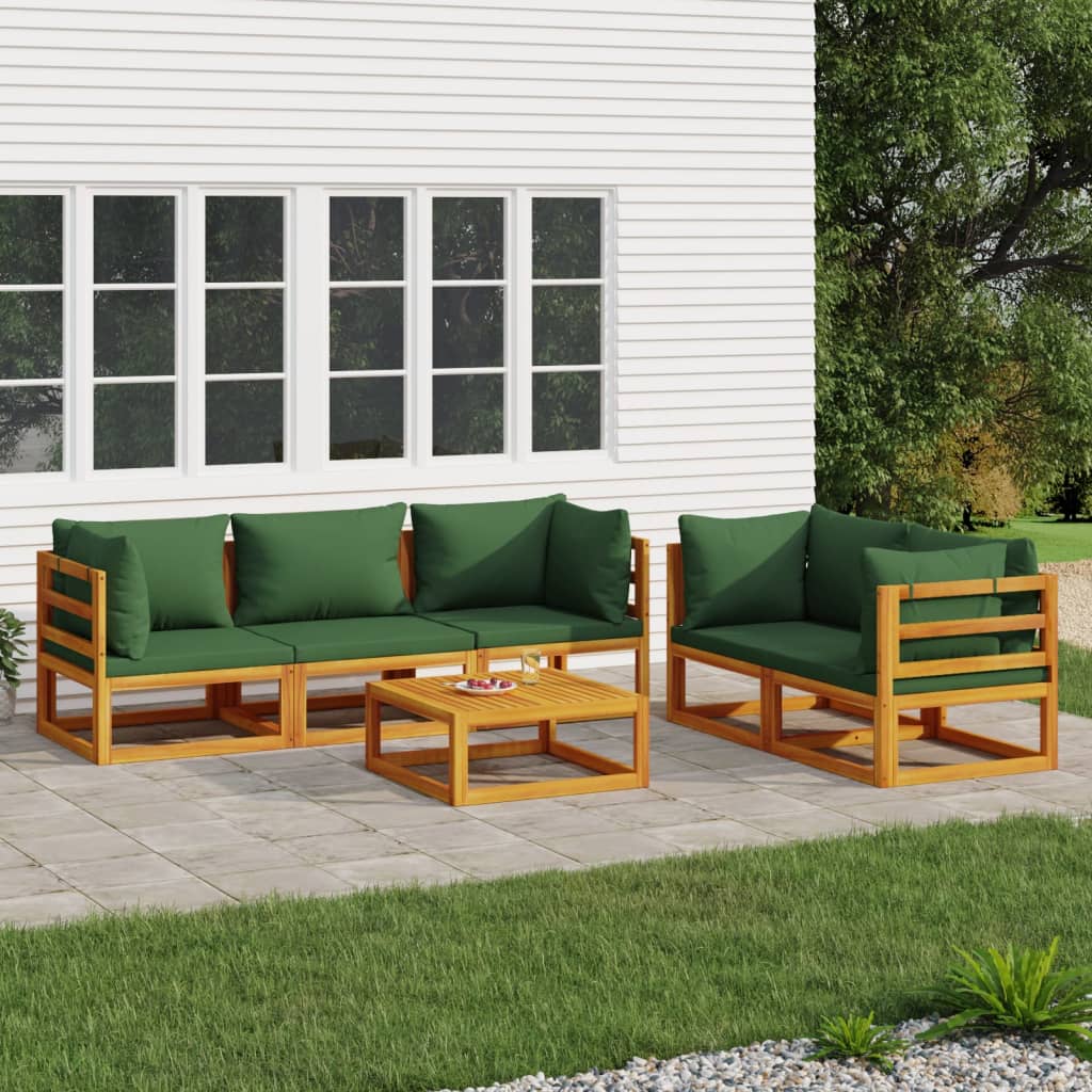 6-tlg. Garten-Lounge-Set mit Grünen Kissen Massivholz