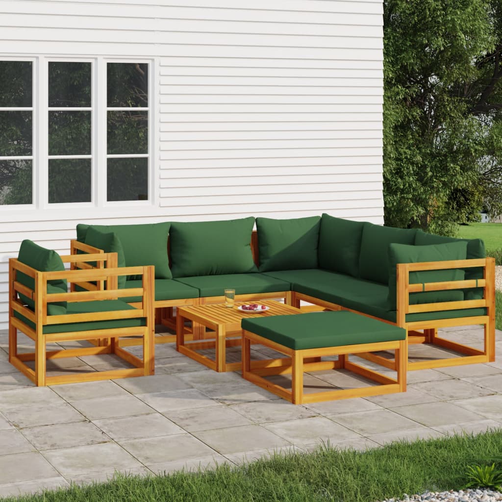 8-tlg. Garten-Lounge-Set mit Grünen Kissen Massivholz