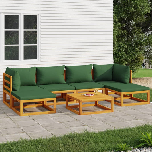 7-tlg. Garten-Lounge-Set mit Grünen Kissen Massivholz