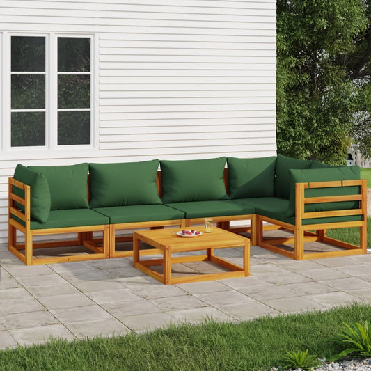 6-tlg. Garten-Lounge-Set mit Grünen Kissen Massivholz