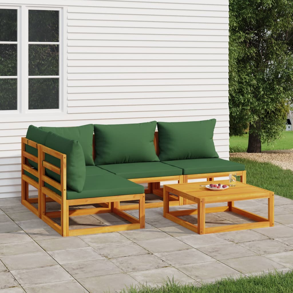 5-tlg. Garten-Lounge-Set mit Grünen Kissen Massivholz