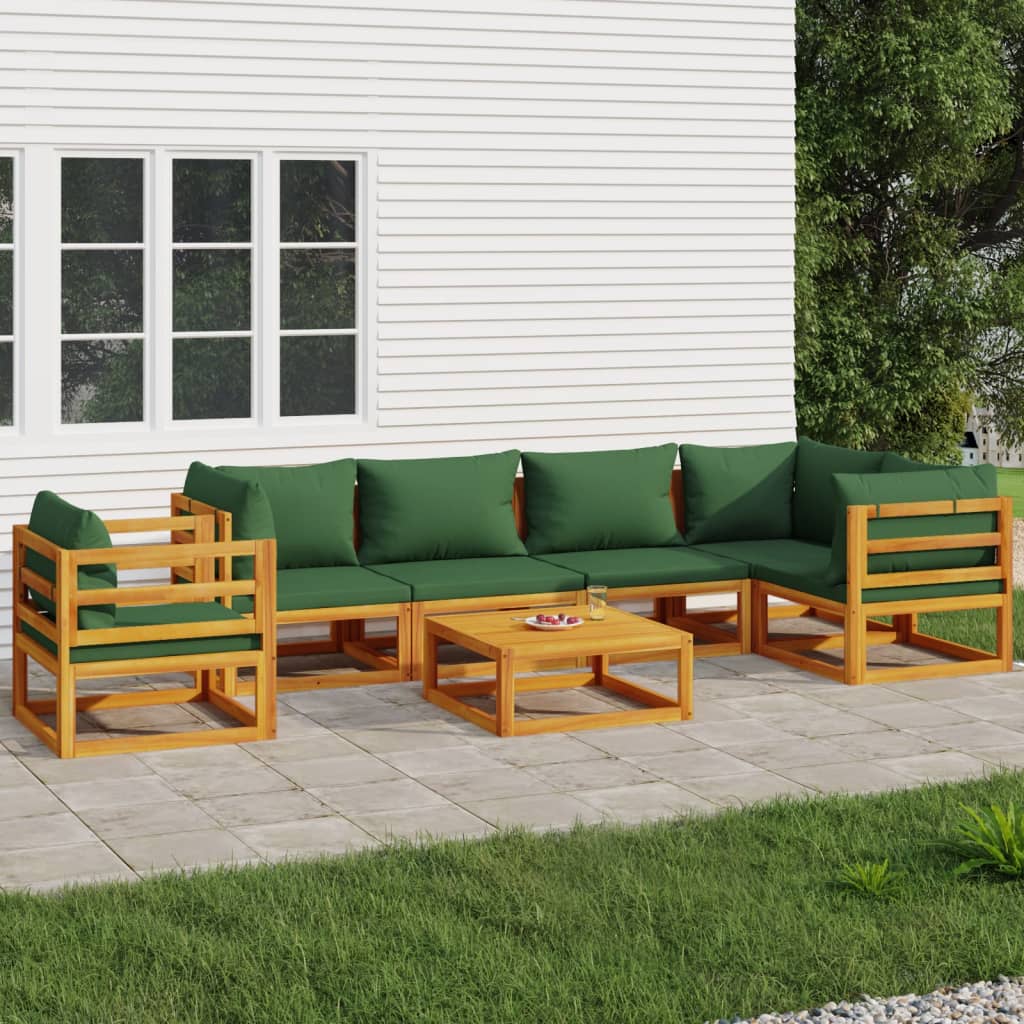 7-tlg. Garten-Lounge-Set mit Grünen Kissen Massivholz