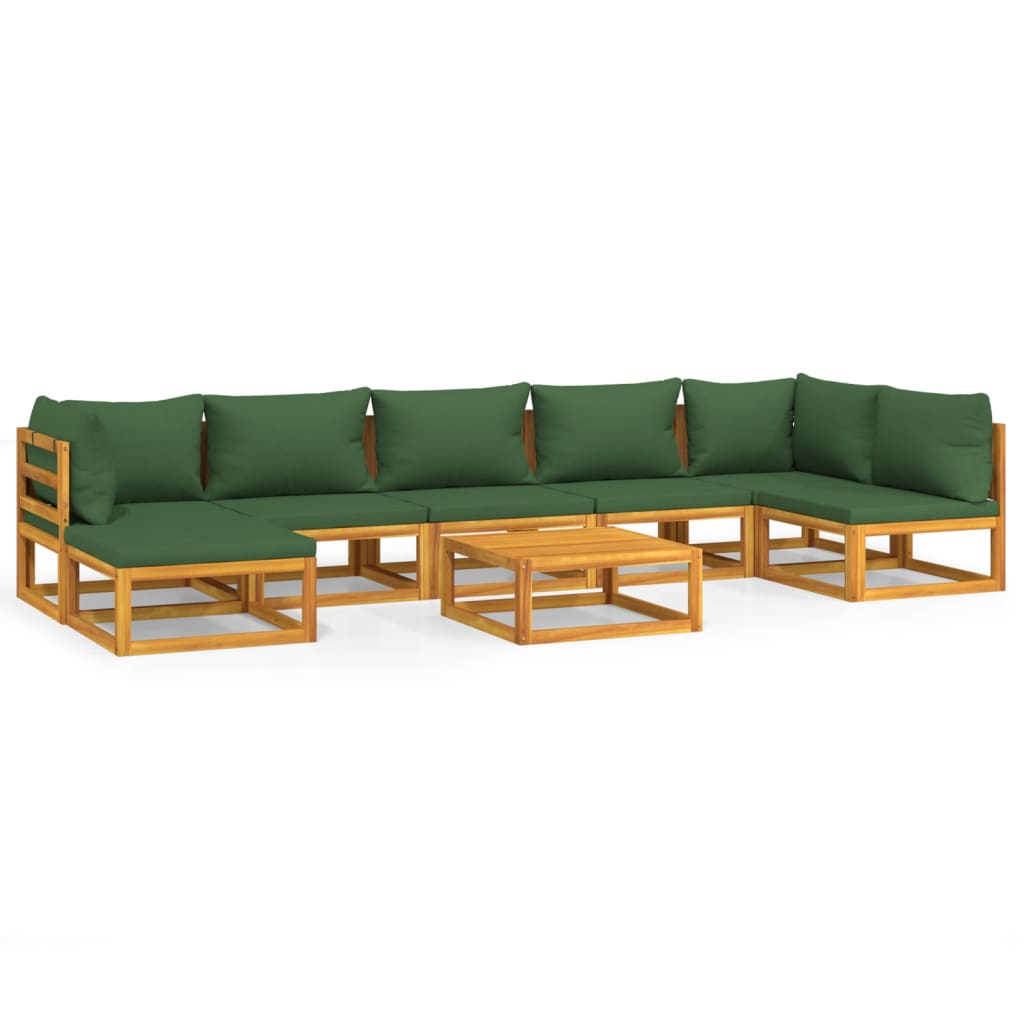 8-tlg. Garten-Lounge-Set mit Grünen Kissen Massivholz