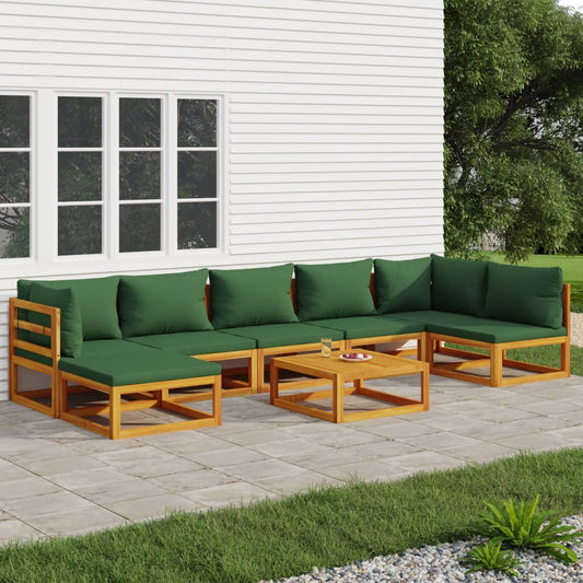 8-tlg. Garten-Lounge-Set mit Grünen Kissen Massivholz