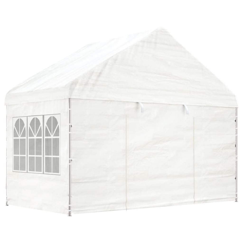 Pavillon mit Dach Weiß 6,69 x 4,08 x 3,22 m Polyethylen