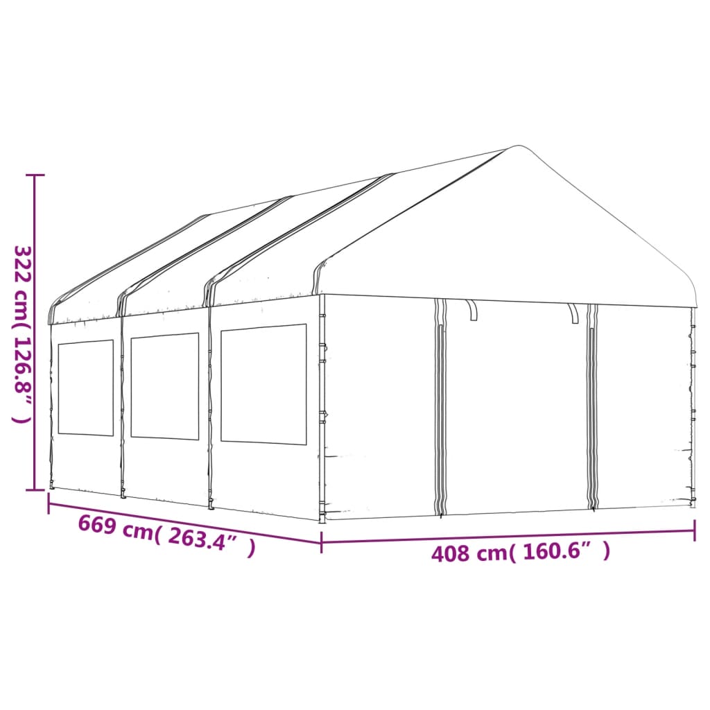 Pavillon mit Dach Weiß 6,69 x 4,08 x 3,22 m Polyethylen