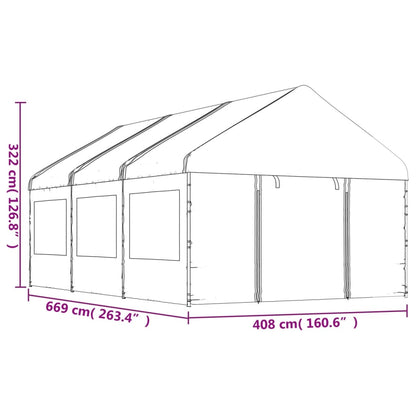 Pavillon mit Dach Weiß 6,69 x 4,08 x 3,22 m Polyethylen