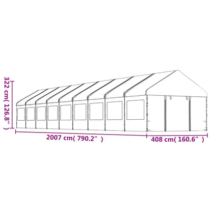 Pavillon mit Dach Weiß 20,07x4,08x3,22 m Polyethylen
