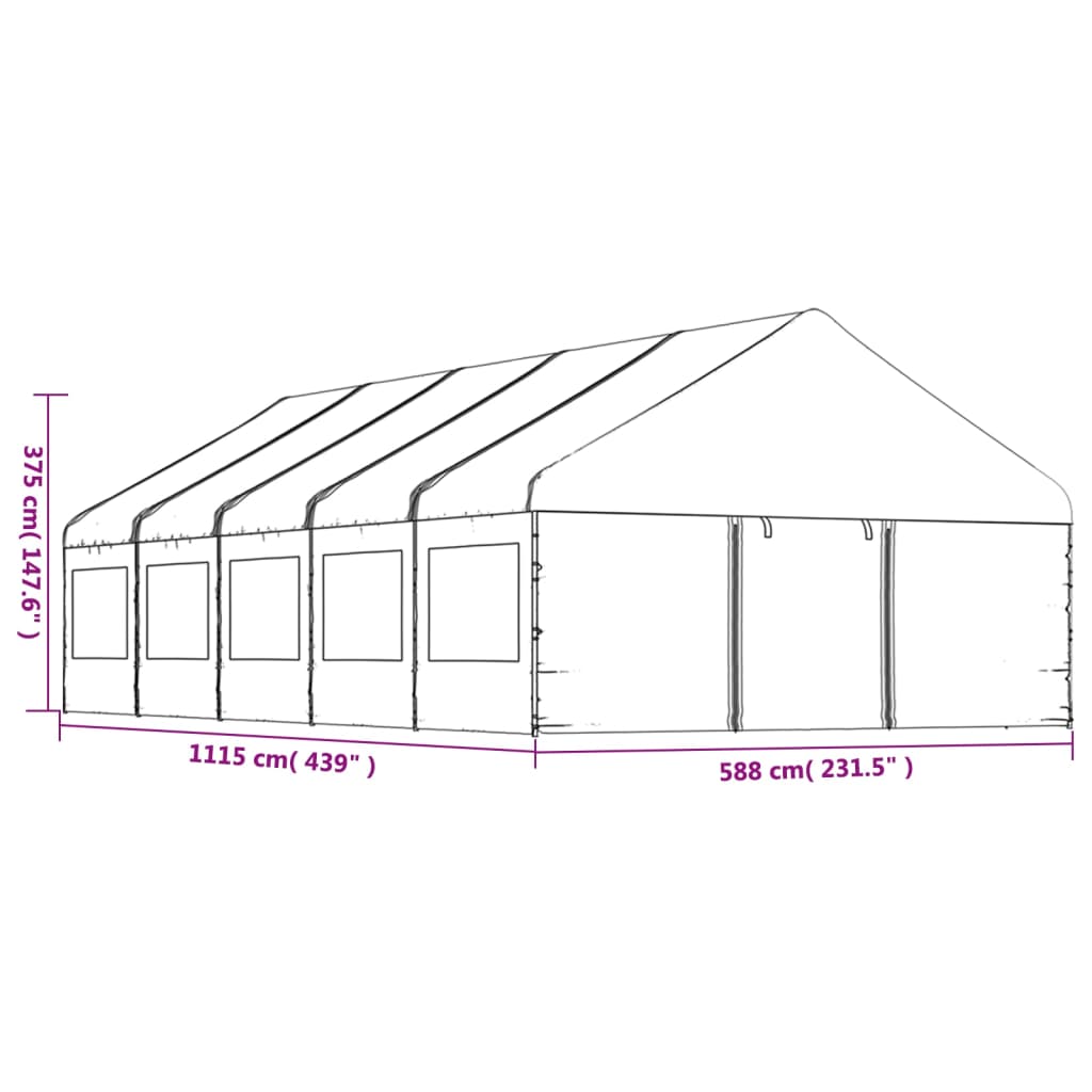 Pavillon mit Dach Weiß 11,15x5,88x3,75 m Polyethylen