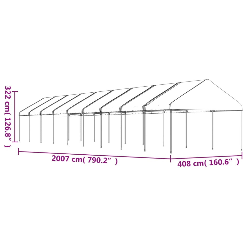 Pavillon mit Dach Weiß 20,07x4,08x3,22 m Polyethylen