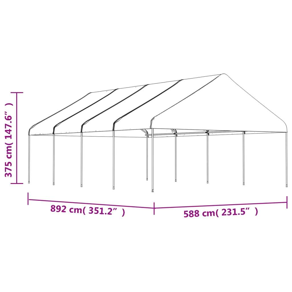 Pavillon mit Dach Weiß 8,92x5,88x3,75 m Polyethylen