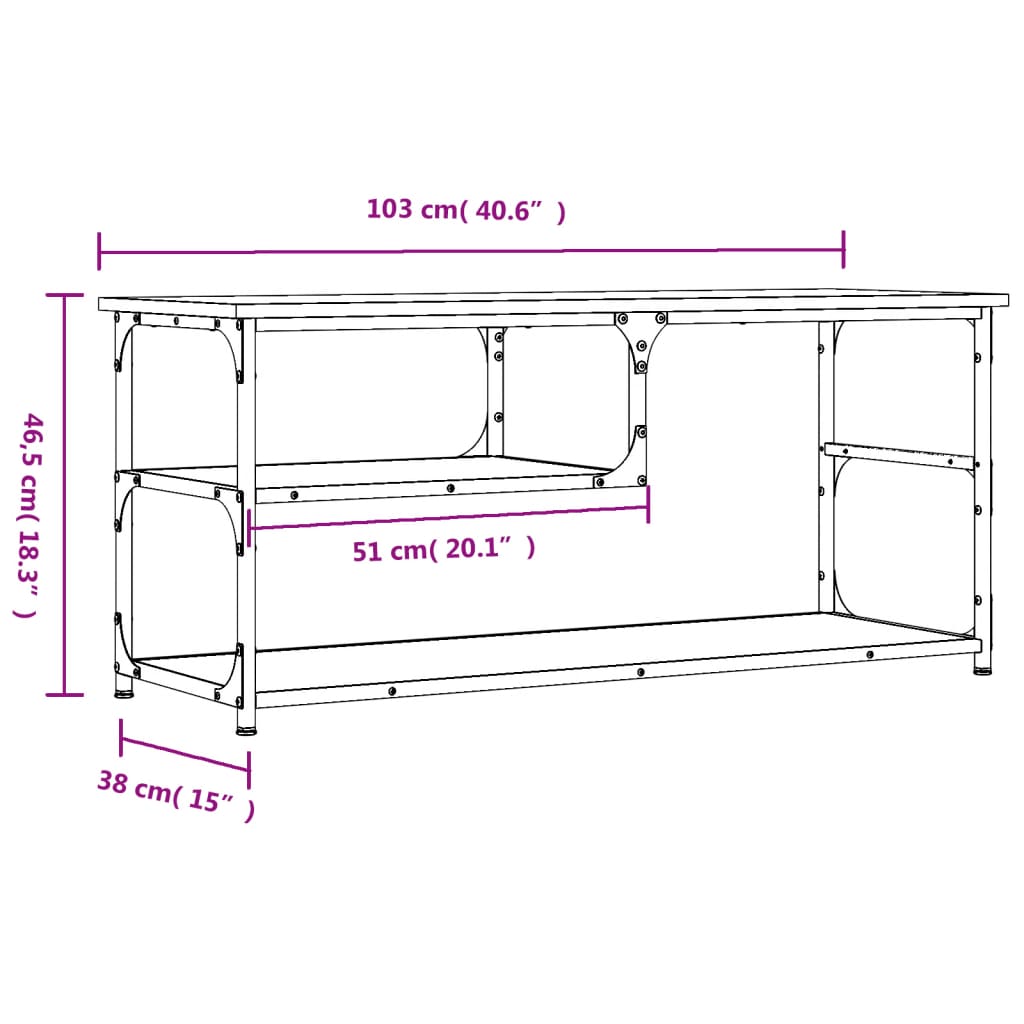 TV-Schrank Räuchereiche 103x38x46,5 cm Holzwerkstoff und Stahl