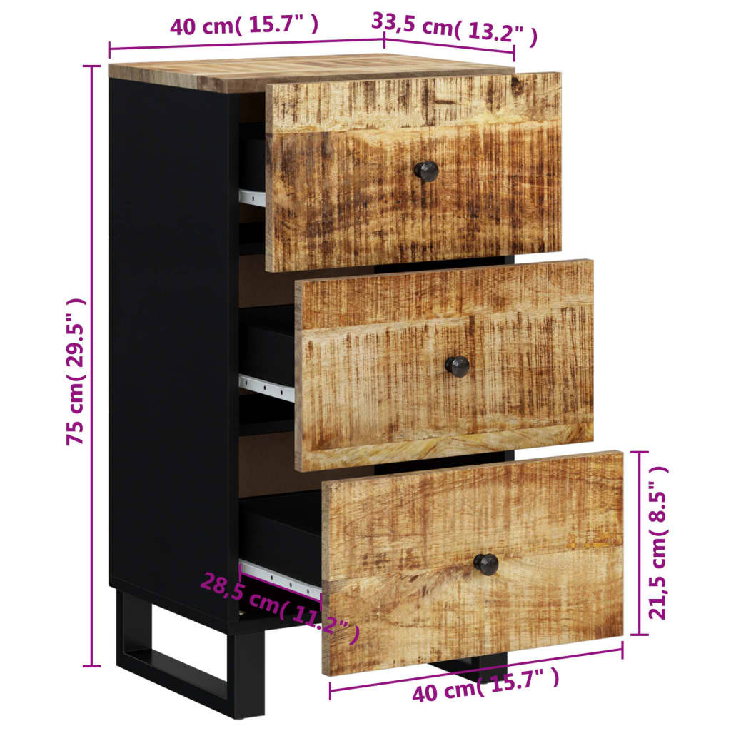 Sideboard mit 3 Schubladen 40x33,5x75 cm Massivholz Mango