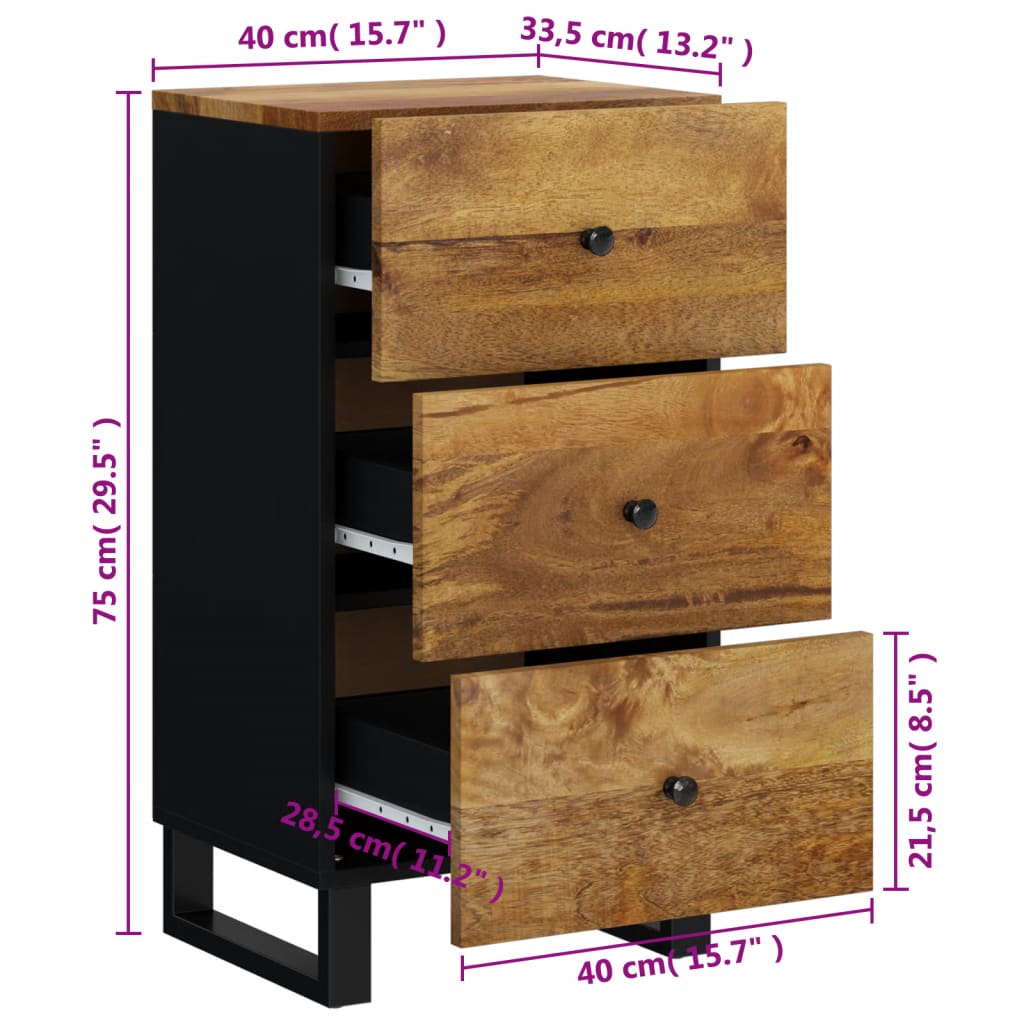 Sideboard mit 3 Schubladen 40x33,5x75 cm Massivholz Mango