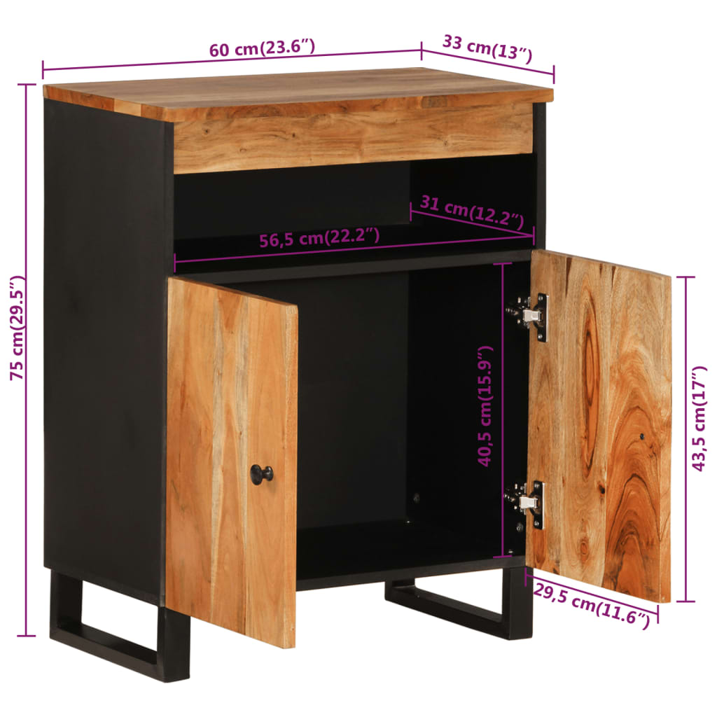 Sideboard mit 2 Türen 60x33x75 cm Massivholz Akazie