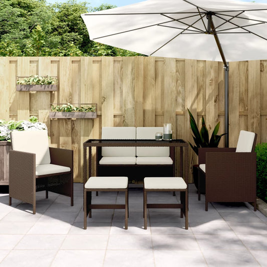 6-tlg. Garten-Essgruppe mit Kissen Braun Poly Rattan