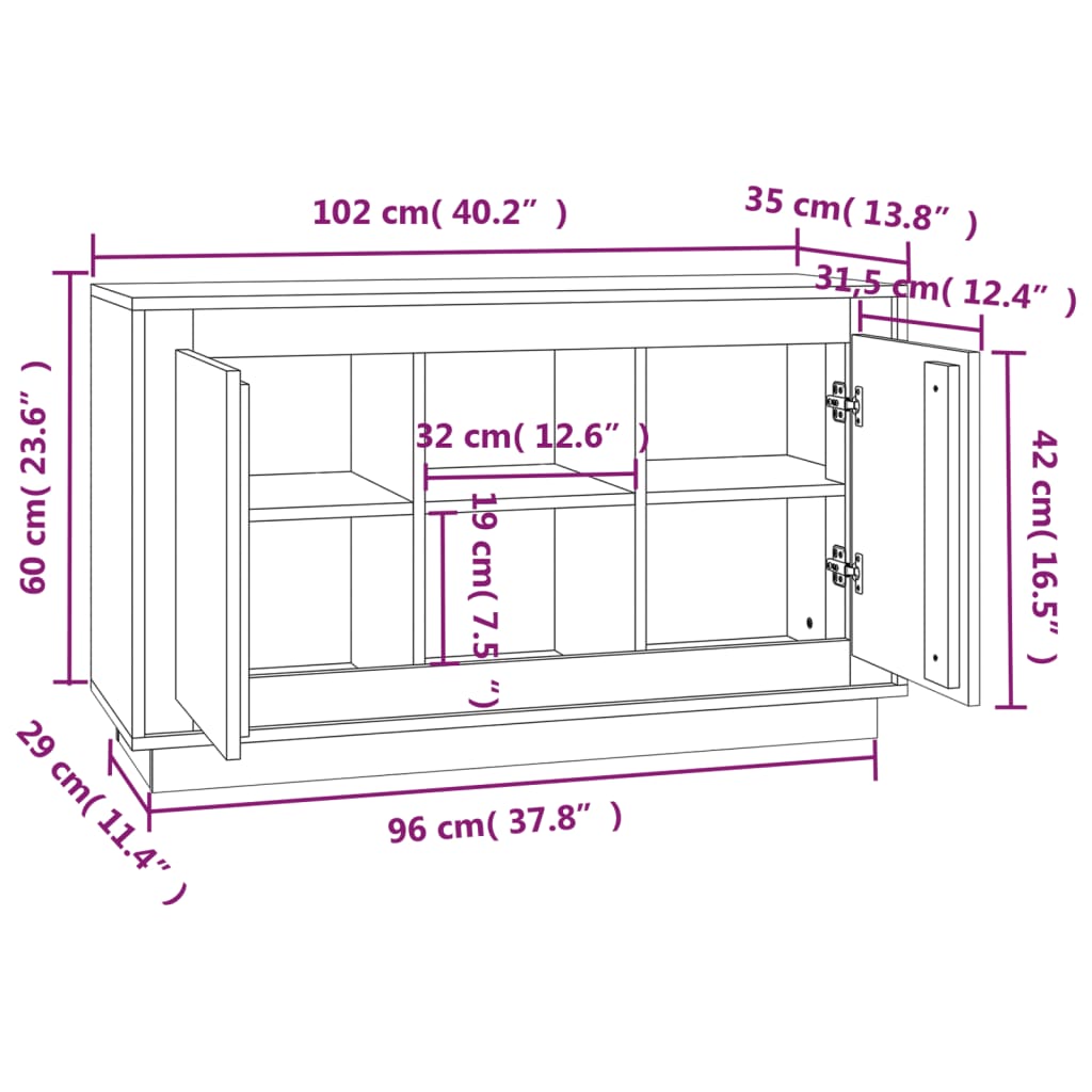 Sideboard Hochglanz-Weiß 102x35x60 cm Holzwerkstoff