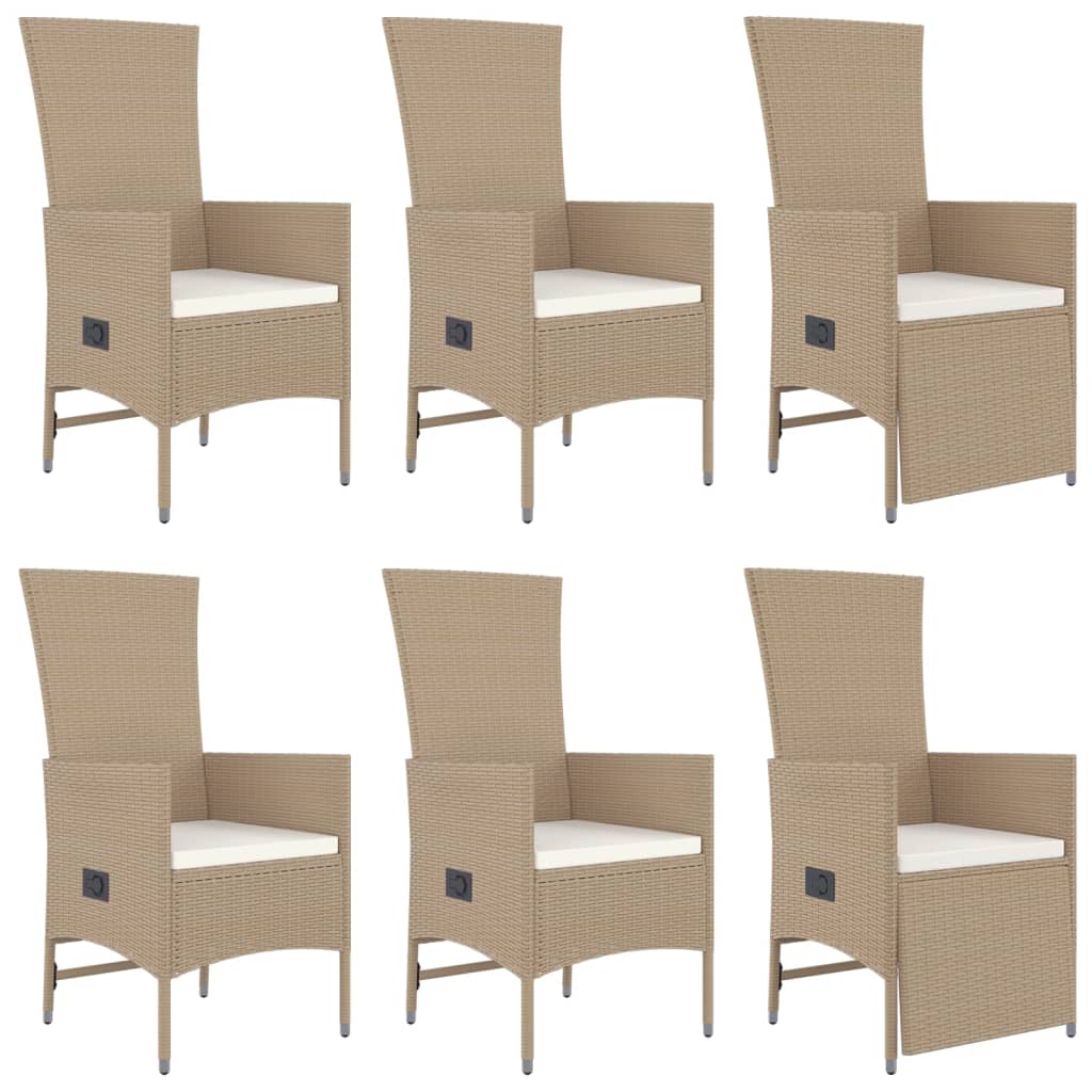 7-tlg. Garten-Essgruppe mit Kissen Beige Poly Rattan