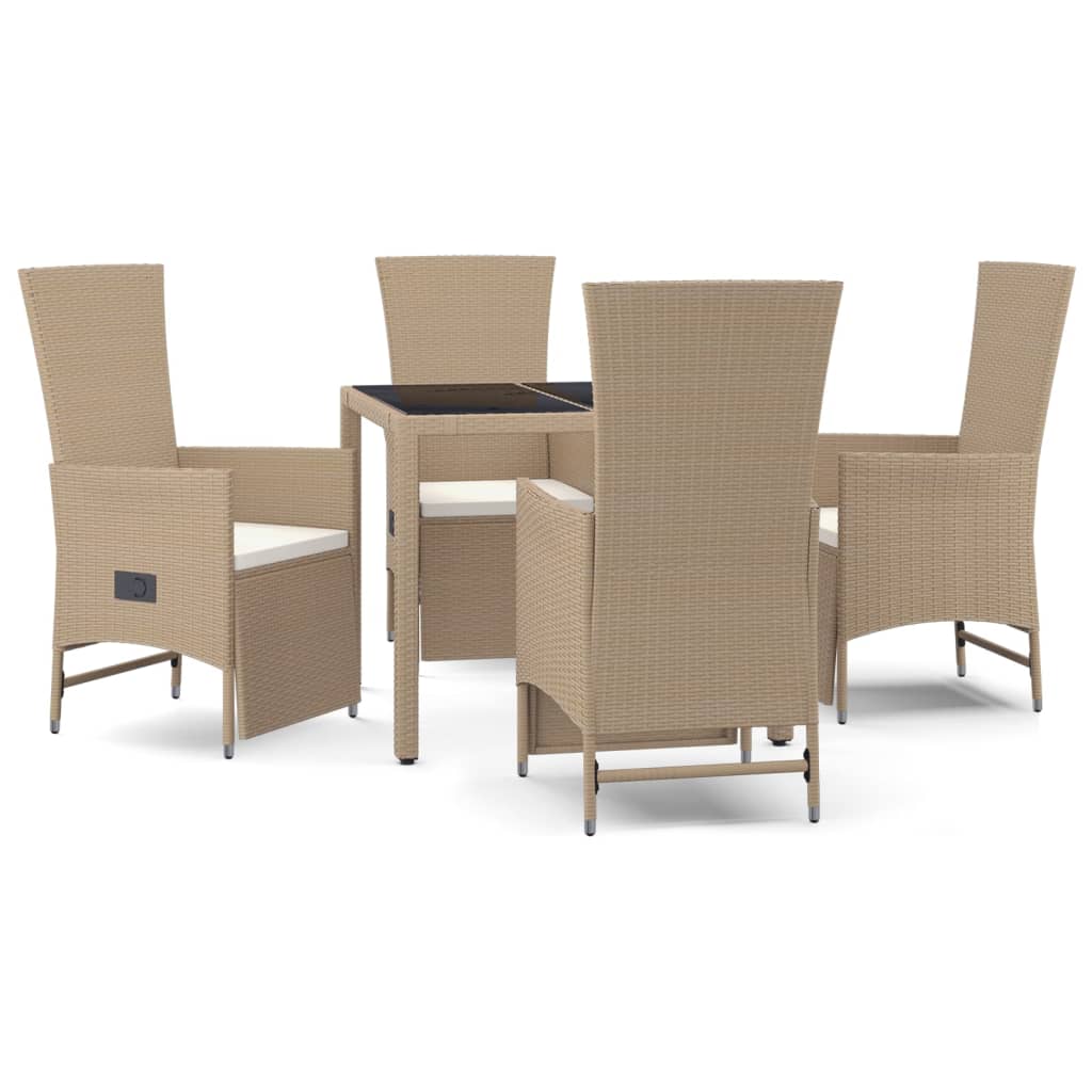 5-tlg. Garten-Essgruppe mit Kissen Beige Poly Rattan