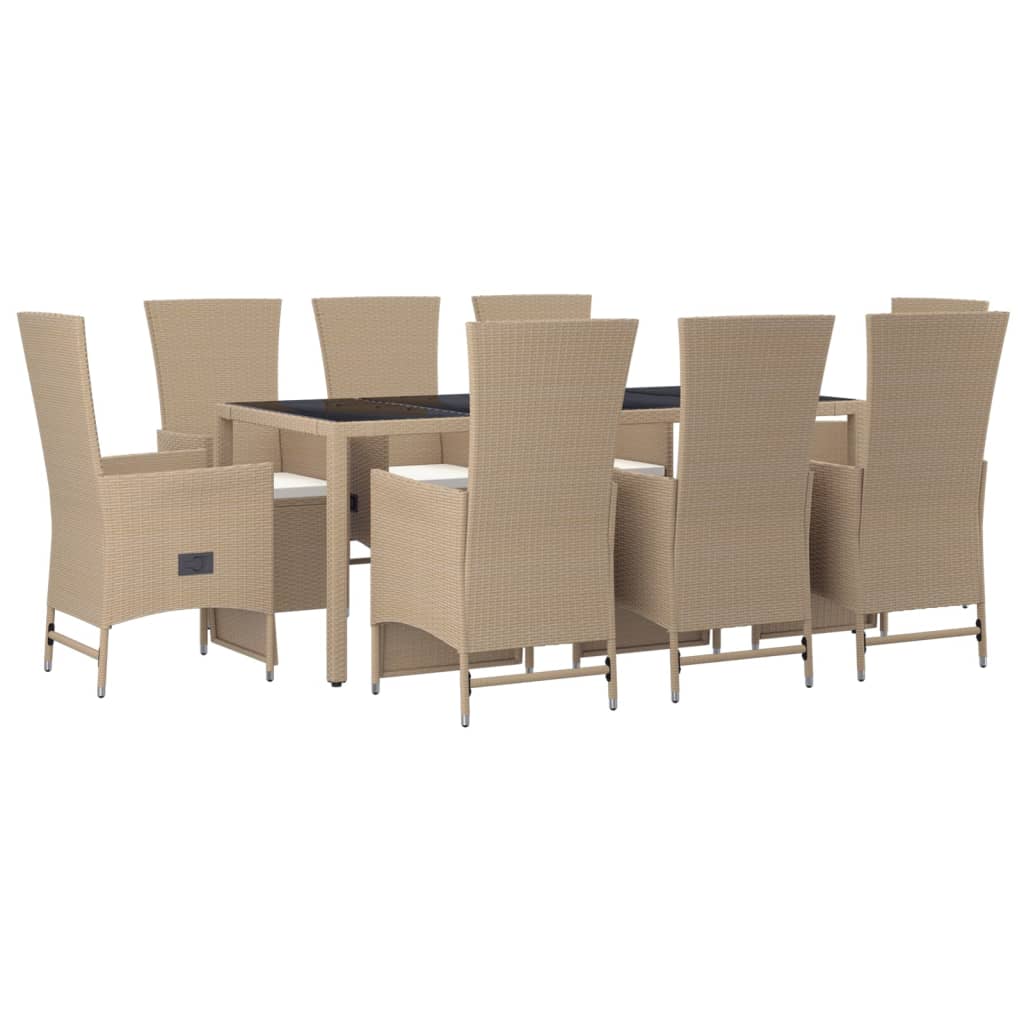 9-tlg. Garten-Essgruppe mit Kissen Beige Poly Rattan