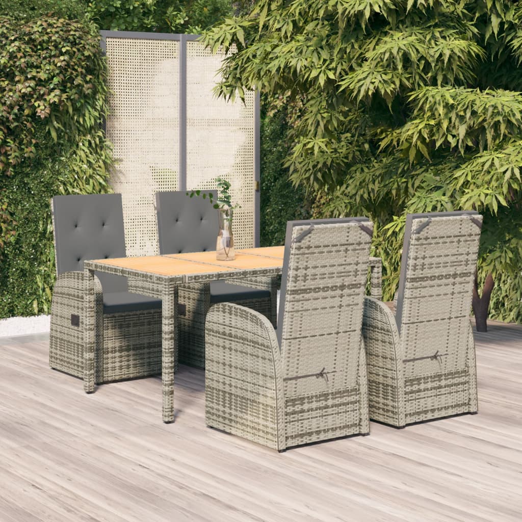 5-tlg. Garten-Essgruppe mit Kissen Grau Poly Rattan