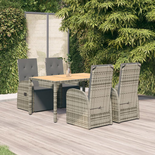 5-tlg. Garten-Essgruppe mit Kissen Grau Poly Rattan