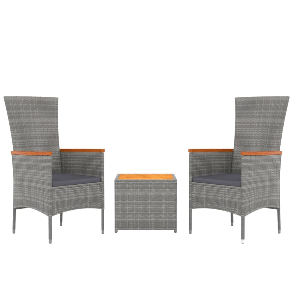 3-tlg. Garten-Lounge-Set Grau Poly Rattan & Massivholz Akazie