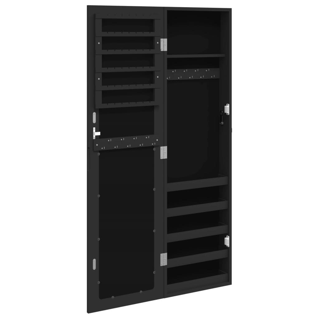 Schmuckschrank mit Spiegel Wandmontage Schwarz 30x8,5x106 cm
