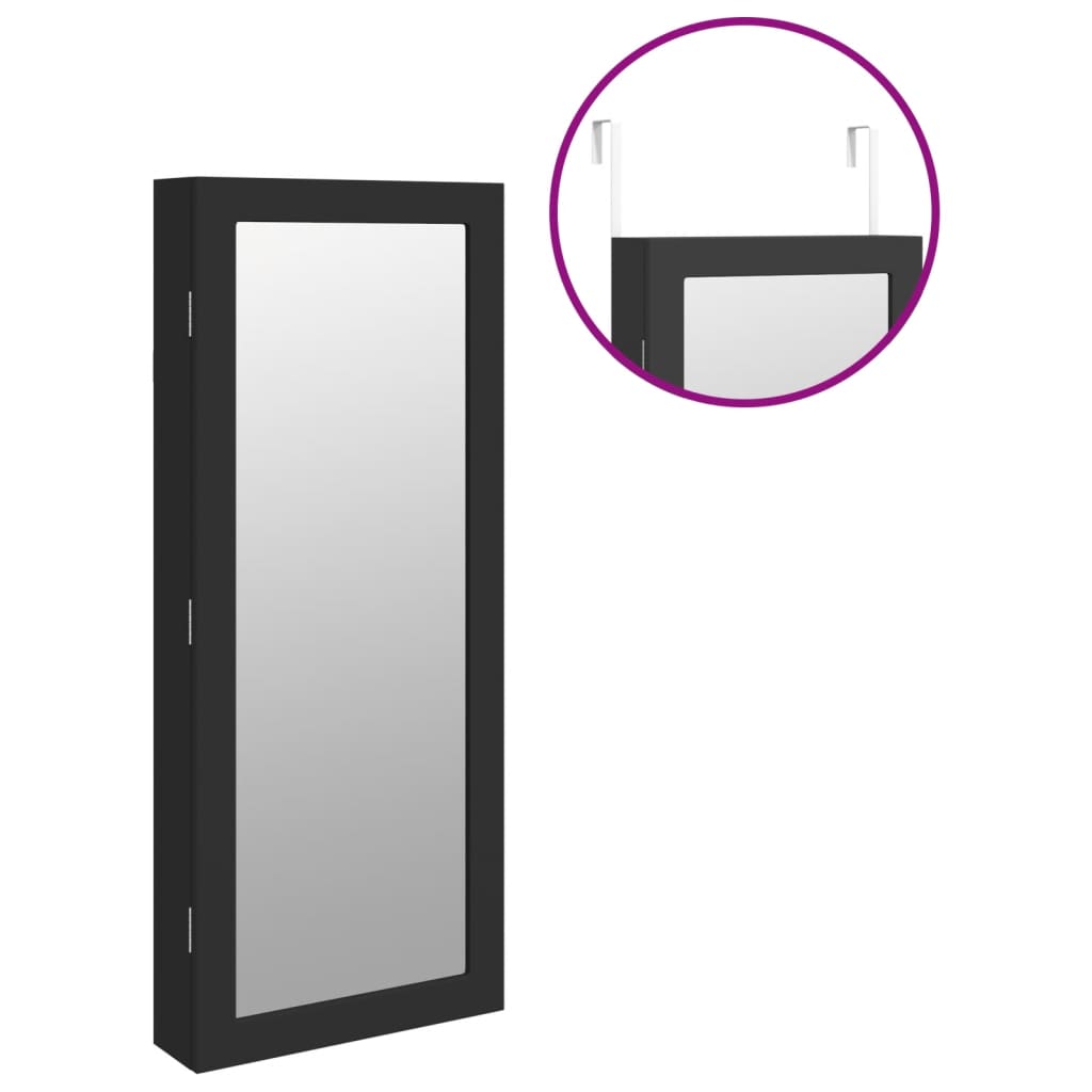 Spiegel-Schmuckschrank mit LED-Beleuchtung Wandmontage Schwarz