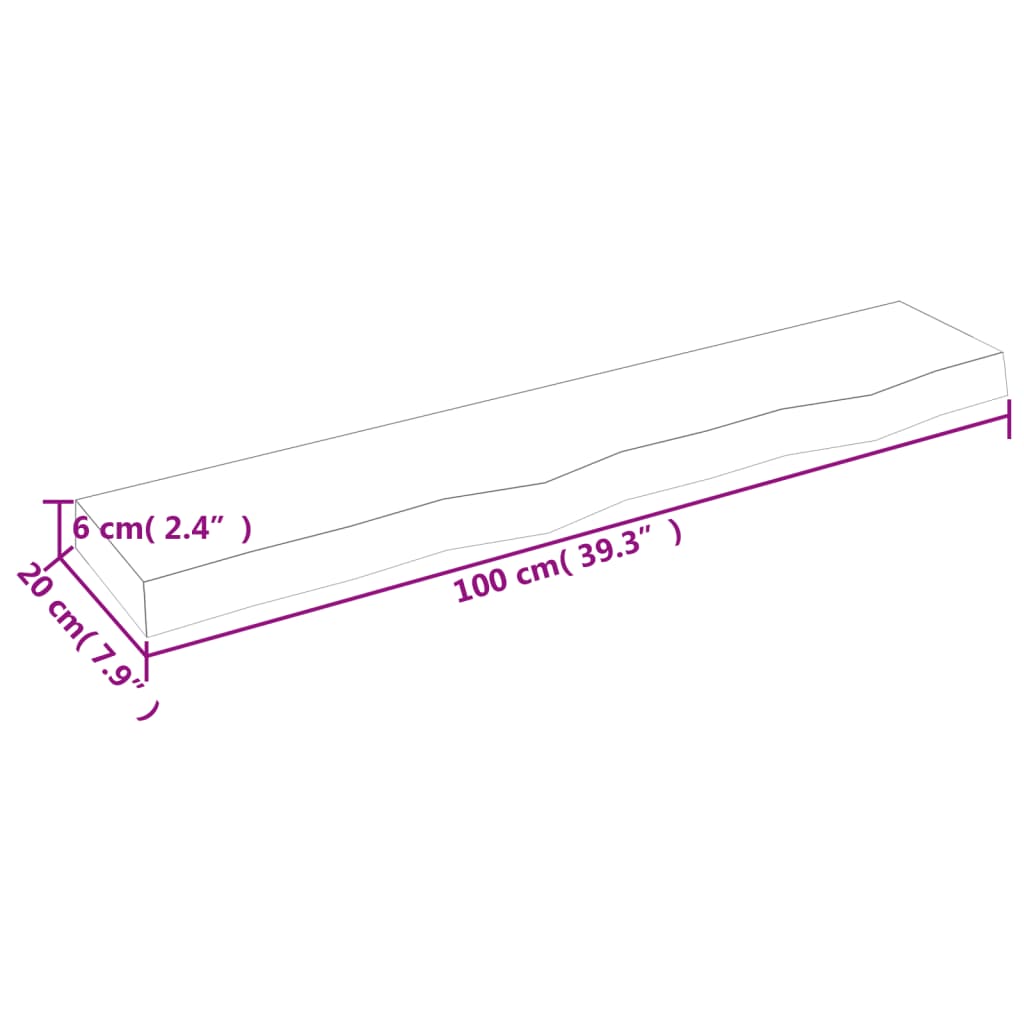 Wandregal Hellbraun 100x20x6 cm Massivholz Eiche Behandelt