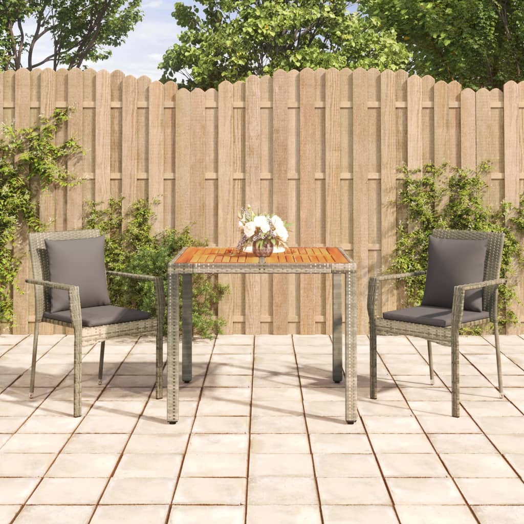 3-tlg. Garten-Essgruppe mit Kissen Grau Poly Rattan