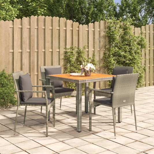 5-tlg. Garten-Essgruppe mit Kissen Grau Poly Rattan