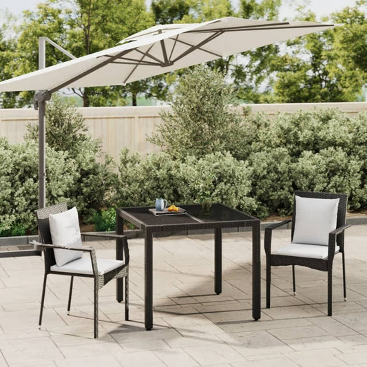 3-tlg. Garten-Essgruppe mit Kissen Schwarz Poly Rattan