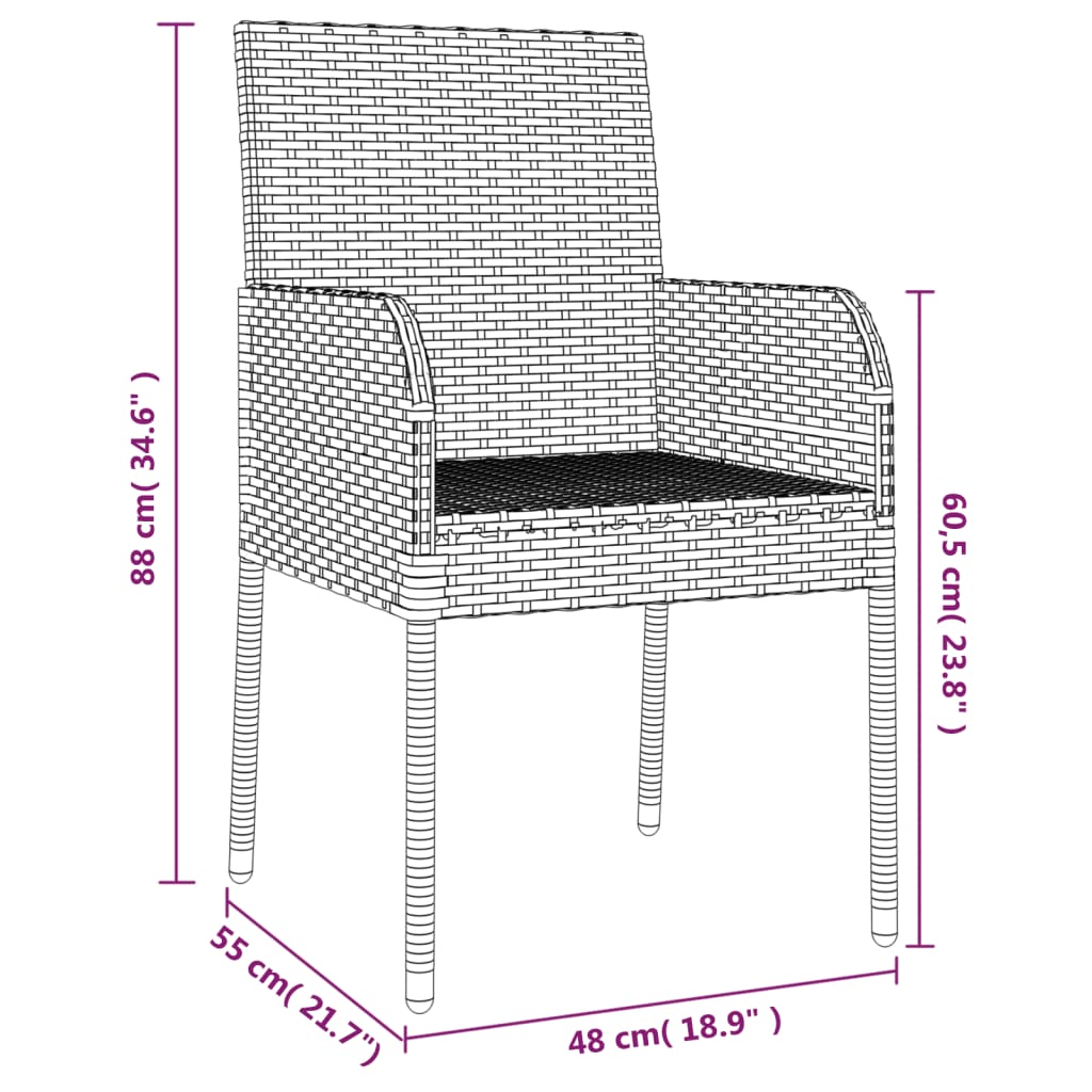 5-tlg. Garten-Essgruppe mit Kissen Schwarz Poly Rattan