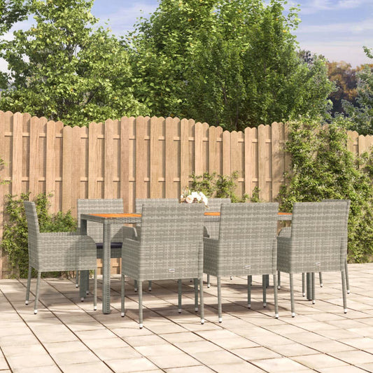 9-tlg. Garten-Essgruppe mit Kissen Grau Poly Rattan