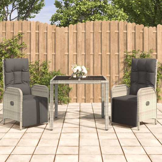 3-tlg. Garten-Essgruppe mit Kissen Grau Poly Rattan