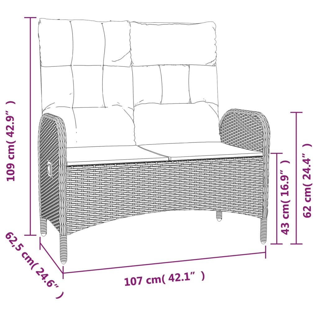 3-tlg. Garten-Essgruppe mit Kissen Schwarz Poly Rattan