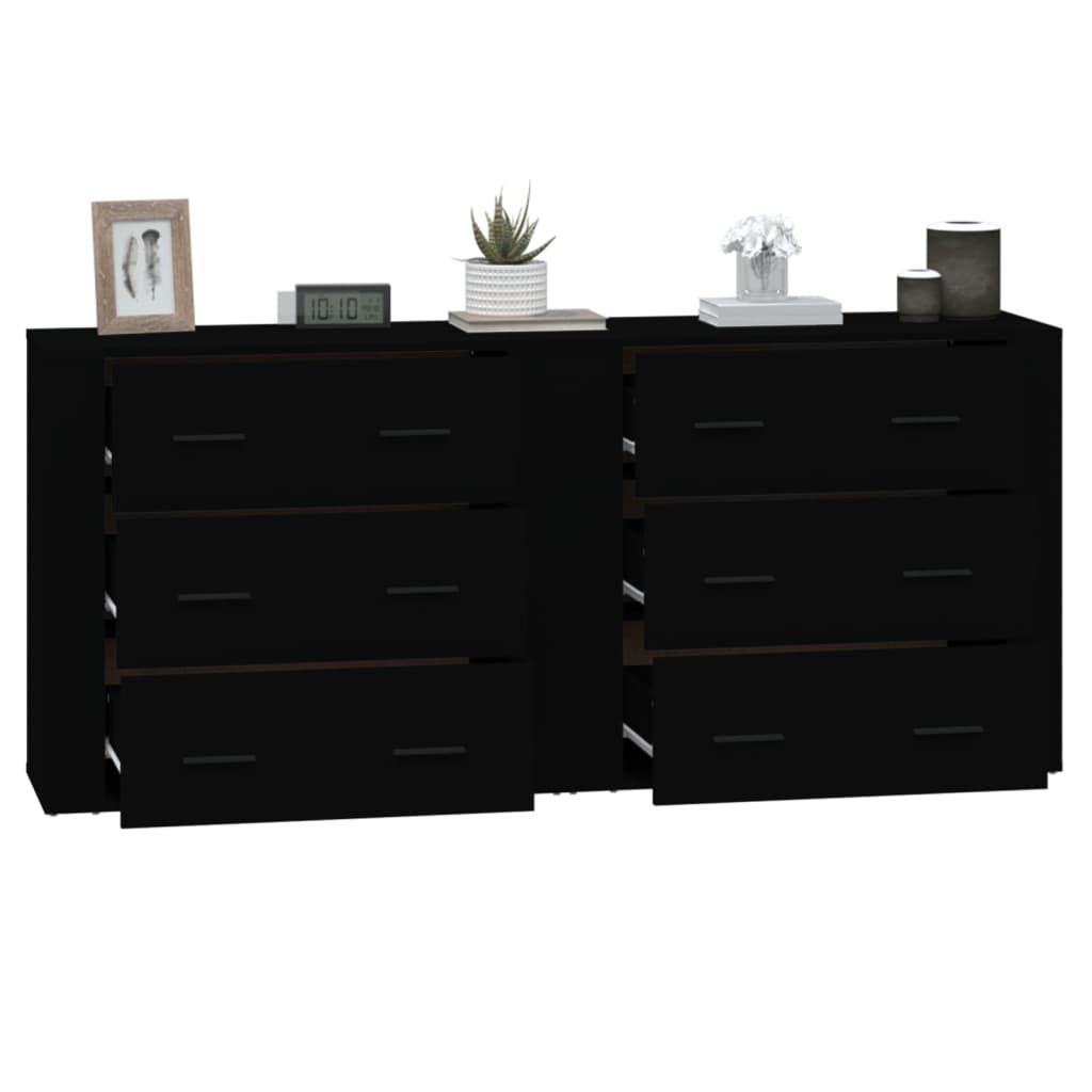 Sideboards 2 Stk. Schwarz Holzwerkstoff