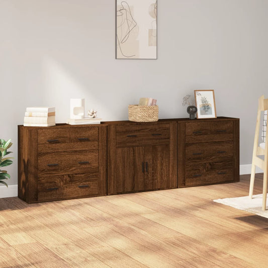 Sideboards 3 Stk. Braun Eichen-Optik Holzwerkstoff