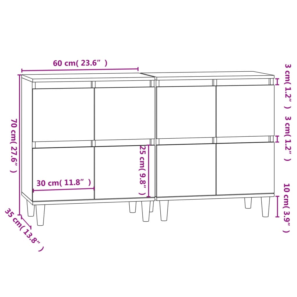 Sideboards 2 Stk. Schwarz 60x35x70 cm Holzwerkstoff