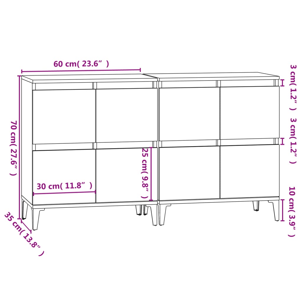 Sideboards 2 Stk. Räuchereiche 60x35x70 cm Holzwerkstoff