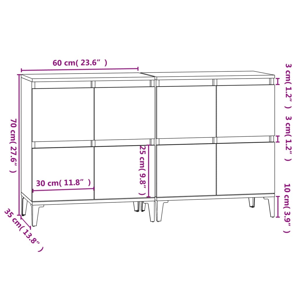 Sideboards 2 Stk. Grau Sonoma 60x35x70 cm Holzwerkstoff