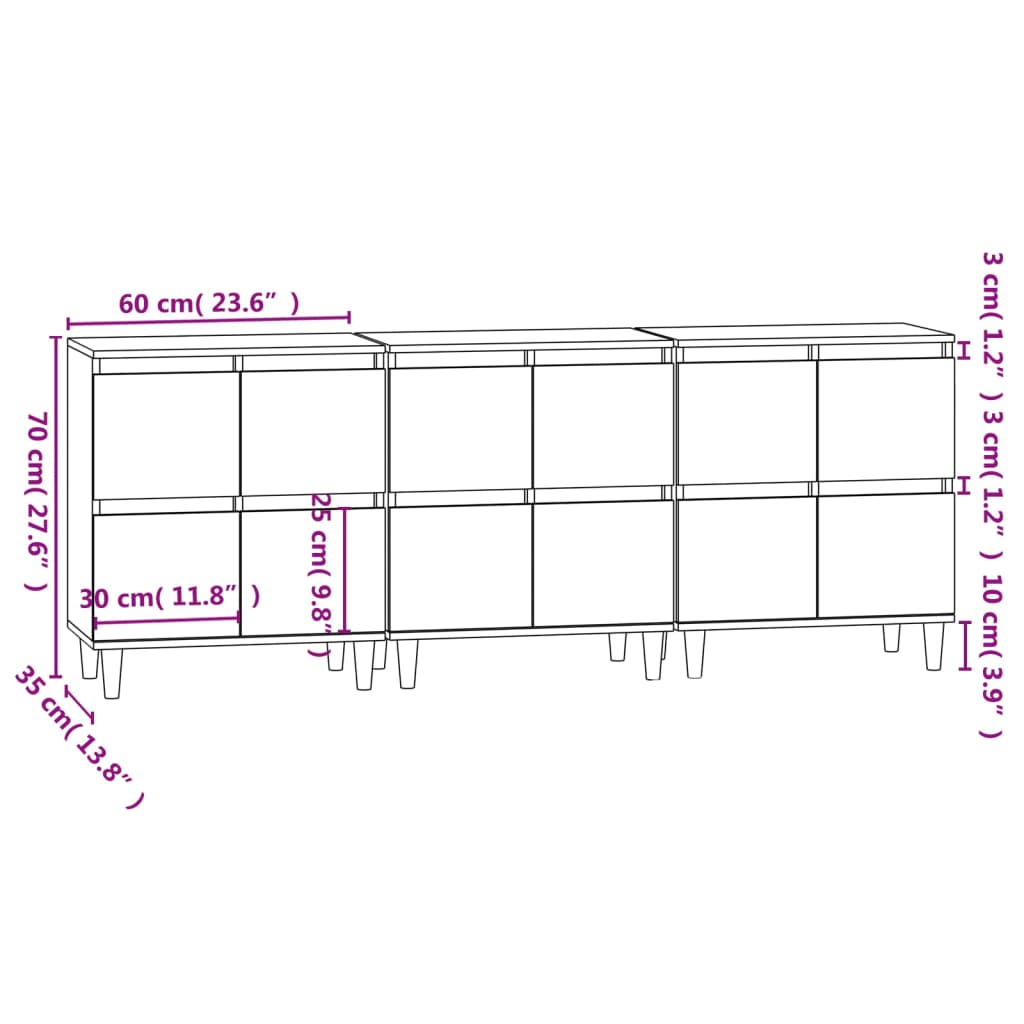 Sideboards 3 Stk. Weiß 60x35x70 cm Holzwerkstoff